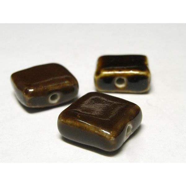 ◇陶器ビーズ連◇スクエア 約16×6mm 茶 14個 06-0897