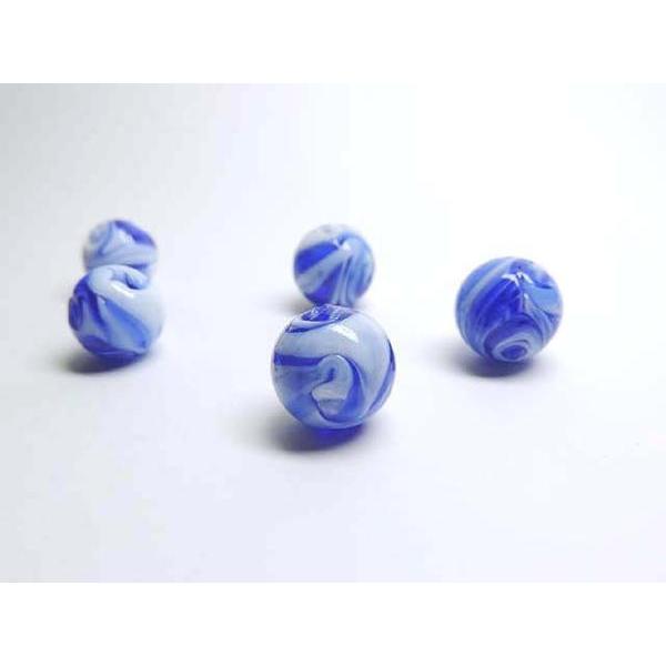 ■トンボ玉連■ラウンド マーブル 18粒 ブルー 約12〜13mm 06-1015