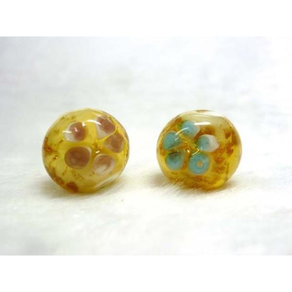 □2個セット□キレイな高級トンボ玉 花 薄茶15mm 06-1037 : Bクラフト