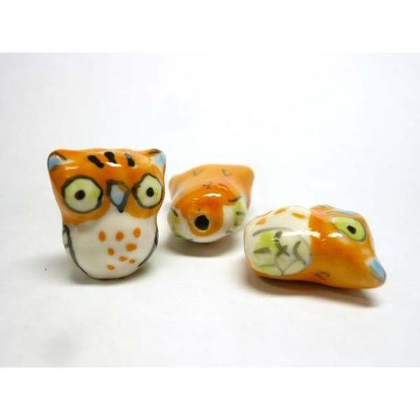 ■陶器ビーズ■フクロウ 約20×18mm オレンジ 11個 06-1067