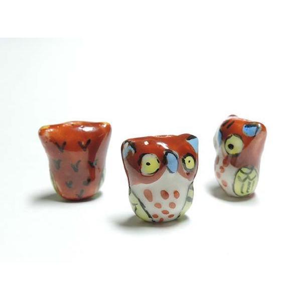 ■陶器ビーズ■フクロウ 約20×18mm　ブラウン　06-1091