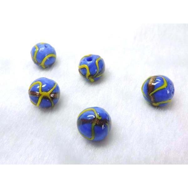 ■トンボ玉■連販売■花模様　ラウンド 約12mm 青　06-1135
