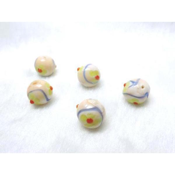 ■トンボ玉■連販売■花模様　ラウンド 約12mm ピンク　06-1136