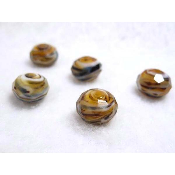 ■トンボ玉連■縞模様 約12mm ボタンカット 茶 06-1174