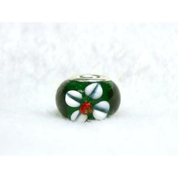 ■粒売■チャームビーズ■約10×14ｍｍ　花　緑　06-1194