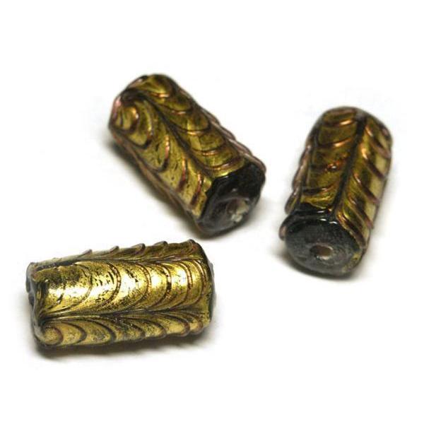 ◇箔入りトンボ玉◇円柱 黒 約18×10mm 約9粒 ブラック 06-1201