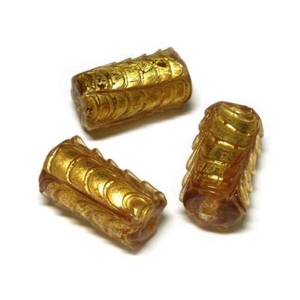 ◇箔入りトンボ玉◇円柱 黄 約18×10mm 約9粒 イエロー 06-1204