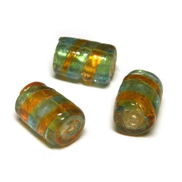 ◇箔入りトンボ玉◇円柱 約15×9mm 約9粒 ストライプ 06-1207