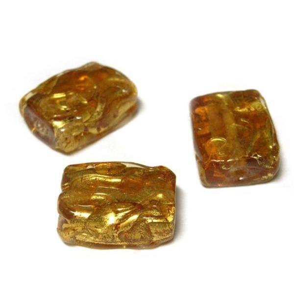◇箔入りトンボ玉◇四角 約17×13mm 約9粒 イエロー 06-1210