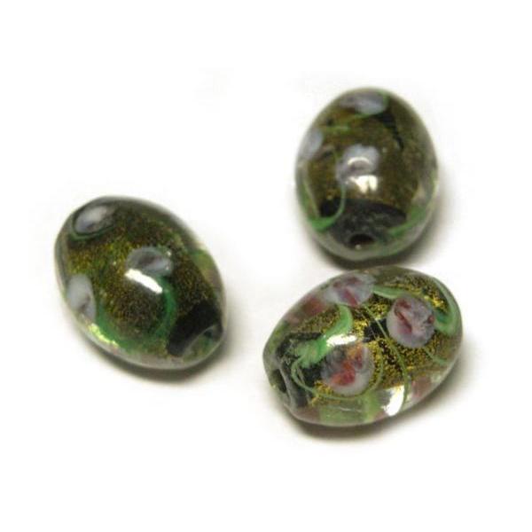 ◇箔入りトンボ玉◇オーバル 約17mm 約9粒 蔦 ブラック 06-1213