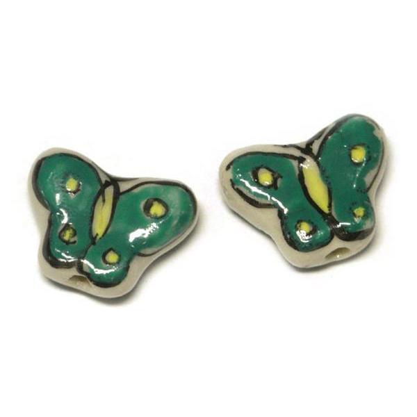 ◇陶器ビーズ◇蝶 グリーン 約13×17mm 約12粒 緑 06-1227