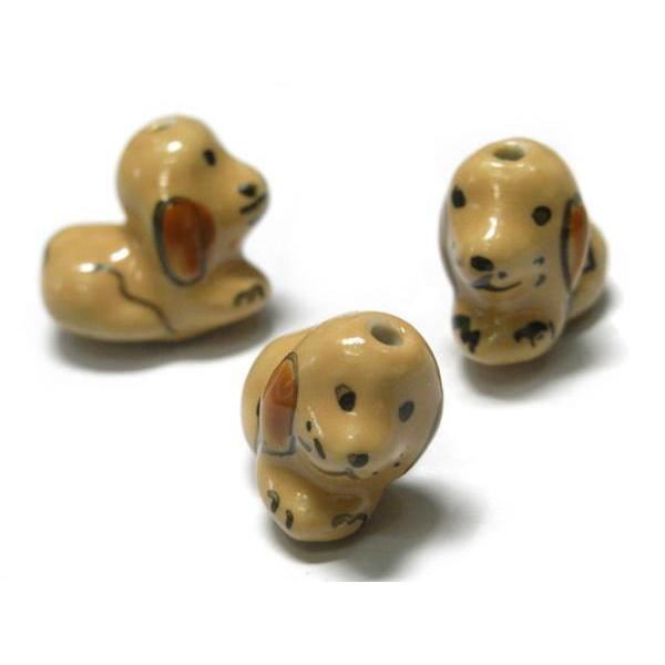 ◇陶器ビーズ◇犬 イヌ ブラウン 約16×18mm 約15粒 茶 06-1240