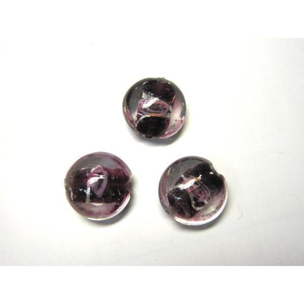 ◆トンボ玉連◆円盤 花模様 紫 約15ｍｍ 19粒 06-1319