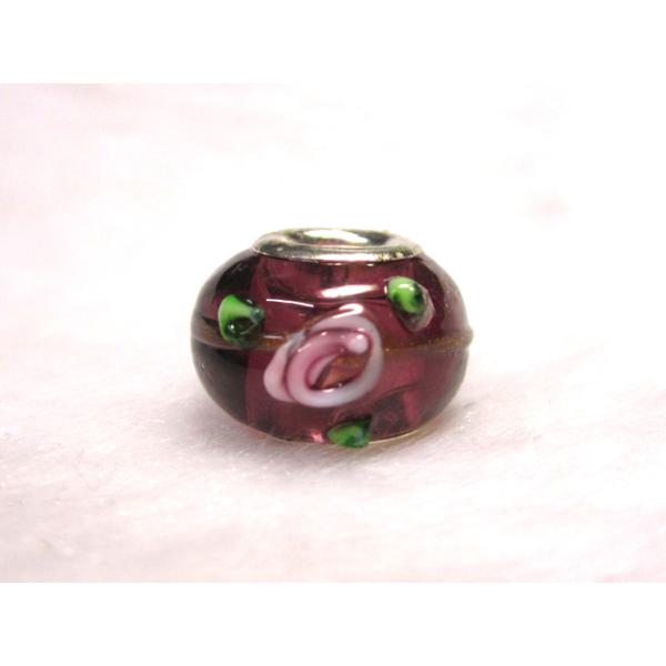 大穴◆チャームビーズ◆【１個】 約11×15mm 約5mm穴 花模様 クリア紫 06-1430