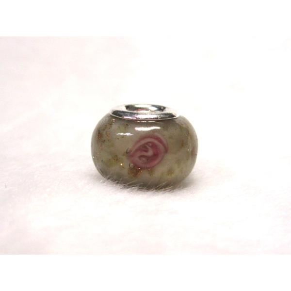 大穴◆チャームビーズ◆【１個】 約10×14mm 約5mm穴 花模様 灰 06-1434