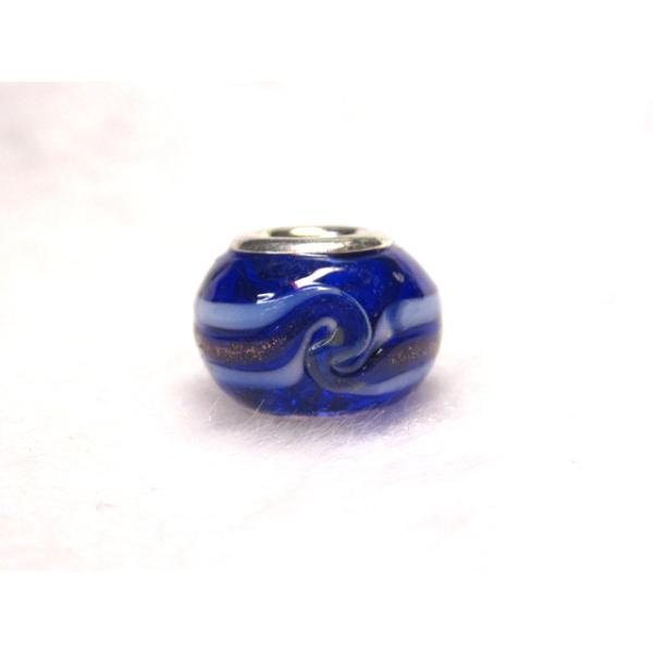大穴◆チャームビーズ◆【１個】 約10×14mm 約5mm穴 渦 青 06-1444