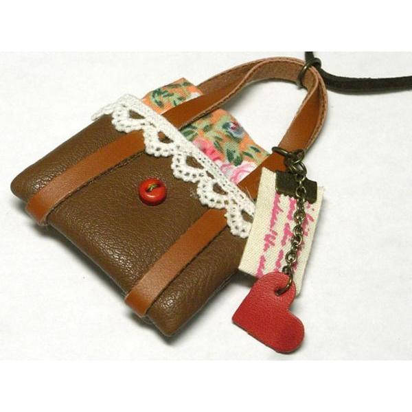 【ハンドメイドパーツ推奨】◇スエード紐ロングネックレスorブローチ◇2way 鞄 茶 09-0988