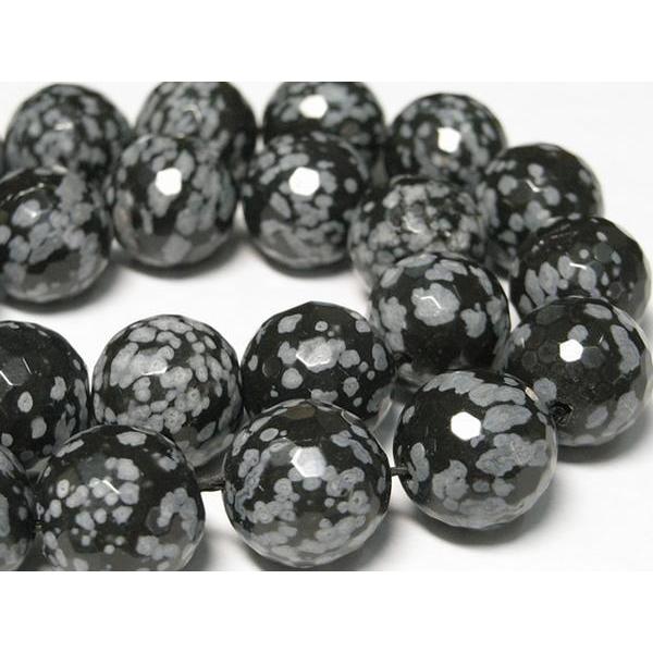 スノーフレークオブシディアン カット 連販売 約14mm 3000649☆ : B