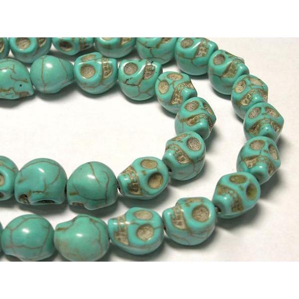 スカルパーツ 髑髏 連 トルコカラー 約10×8mm 【縦穴】 3000882☆
