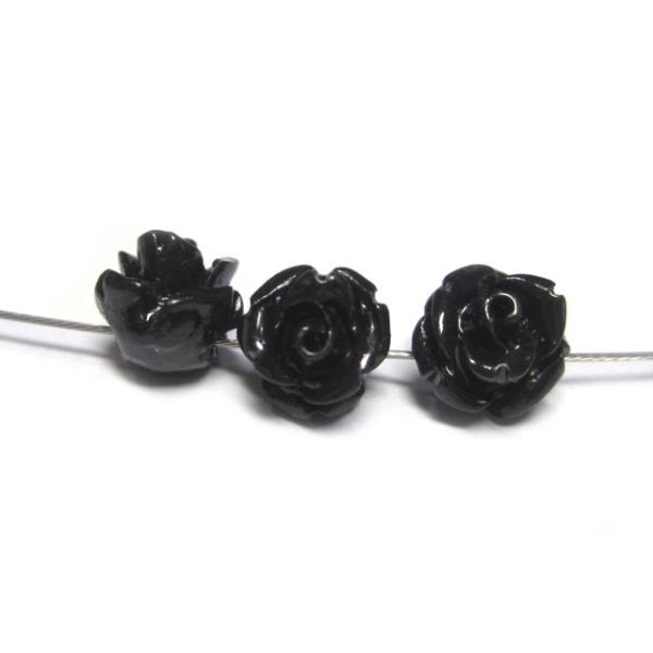 珊瑚 薔薇型パーツ ブラック 約7mm 【10個セット販売】薔薇 6001901