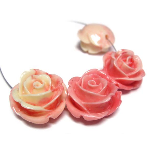 珊瑚 薔薇型ビーズ マーブルピンク 約19×13mm 4個 さんご サンゴ コーラル 山珊瑚 海竹　6001906