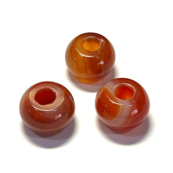 バンデットアゲート 赤系 大穴ビーズ  約18mm×12mm 穴約5mm 【1個】 アクセサリーパーツ パワーストーン 6001942