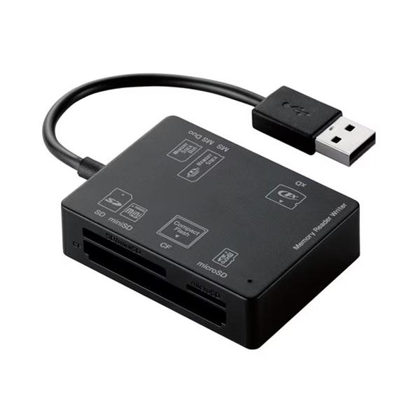 他サイト： エレコム カードリーダー USB2.0 ケーブル一体型 コンパクトモデル 58メディア対応 ブラック MR-A012BKの商品画像