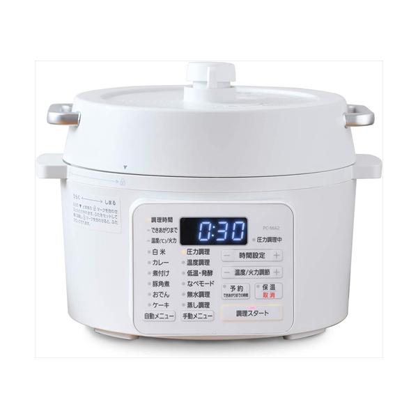 メーカー：アイリスオーヤマ(IRIS OHYAMA)JAN：4967576419482型番：PC-MA2-W■商品説明■●材料を入れてボタンを押すだけ●圧力をかける事で通常調理より短い時間で料理が作れる●手軽に『肉』『魚』『煮込み』『米』『...