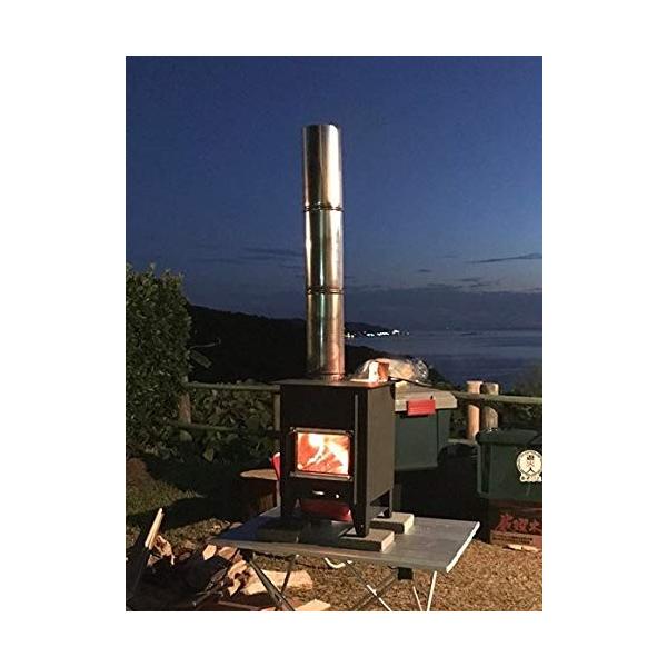 テーブル暖炉 こばこ ロケットストーブ F90mm煙突付き F90mm煙突付き ミニ薪ストーブ こばこ 小窓で炎を眺めながら直火クッキングが卓上で楽しめる Bt