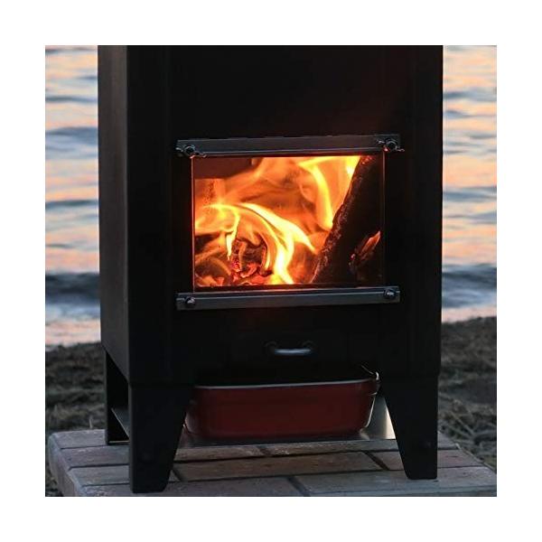 テーブル暖炉 こばこ ロケットストーブ F90mm煙突付き F90mm煙突付き ミニ薪ストーブ こばこ 小窓で炎を眺めながら直火クッキングが卓上で楽しめる Bt
