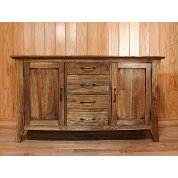 サイドボード チーク 無垢 125 アジアン 北欧 木製 アンティーク調