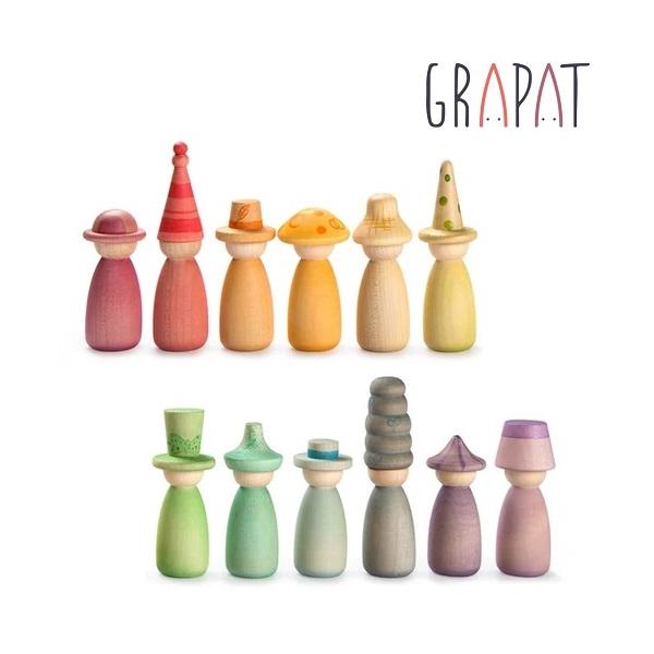 カラフルなNins（人形）が12ピース入ったセットです。取り外しができる帽子により、魔法のようにコスチュームを替えたり陽気な楽しみ方ができます?。メーカー：GRAPAT（グラパット）/スペインサイズ　：Nins H65mm　　　　：帽子 直...