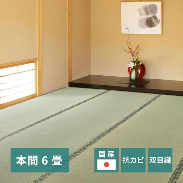 国産い草上敷 天草 あまくさ 本間 6帖 6畳 双目織 熊本のい草 畳の保護 萩原