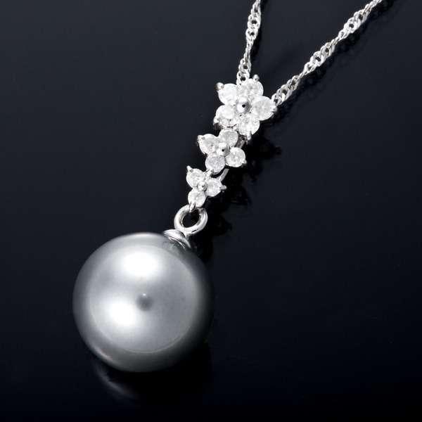 新品K18WG南洋黒蝶天然ダイヤモンド0.15ct パールネックレス