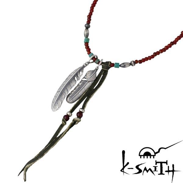 K-SMITH ケースミス フェザー シルバーチョーカー レッドビーズ 