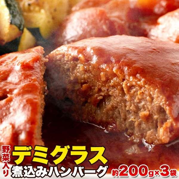 ゆうパケット出荷 野菜入り デミグラス 煮込み ハンバーグ 約200g×3袋 販売元より直送 SNC00010011