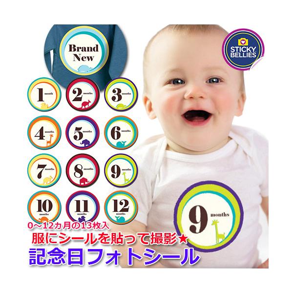 メール便送料無料　記念日フォトシール　ワイルド　記念日シール　メモリアル　赤ちゃん　写真撮影　アルバム　ステッカー　ベビー　STICKY BELLIES