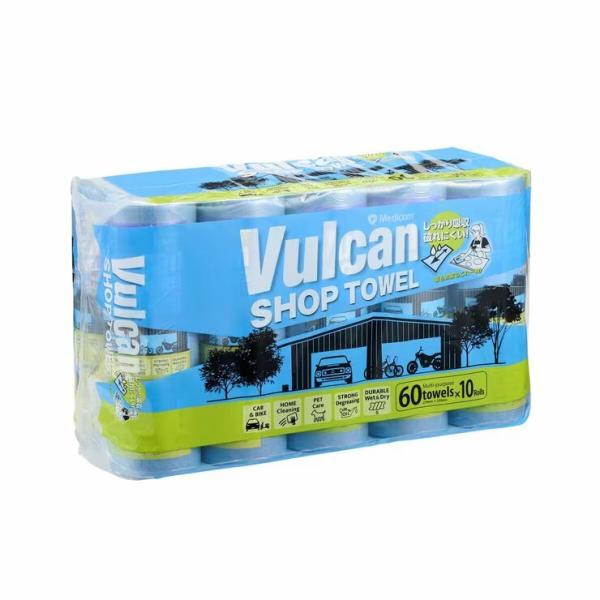 VULCAN ショップタオル 10本 60シート ロールタイプ ブルー ペーパータオル 業務用 吸水 吸油 車 洗車 掃除 DIY キッチン ペットケア 使い捨て タオル コストコ