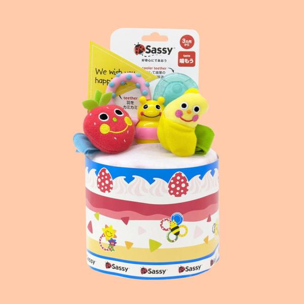 Sassy ダイパーケーキ カミカミみつばち ブルー ピンク 出産祝い おむつケーキ ベビーギフト 赤ちゃん かわいい 歯がため おもちゃ付き ギフトセット ベビー用品