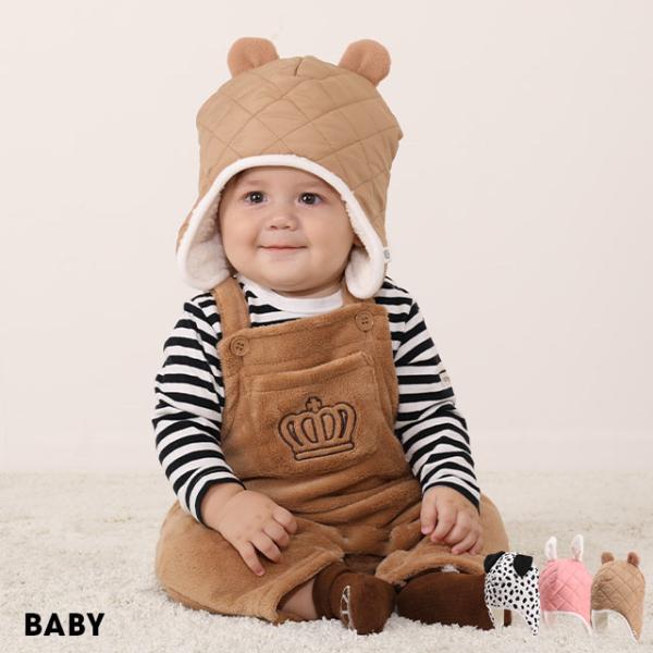 アニマルをモチーフとしたデザインがかわいいベビー帽子♪キルティングとボアの組み合わせで寒い冬でも頭を温めてくれる☆2WAY仕様なので、耳を温めたり、雰囲気を変えて耳の部分を折っても使える万能帽子です！ベビーサイズ キッズ 男の子 女の子 雑...