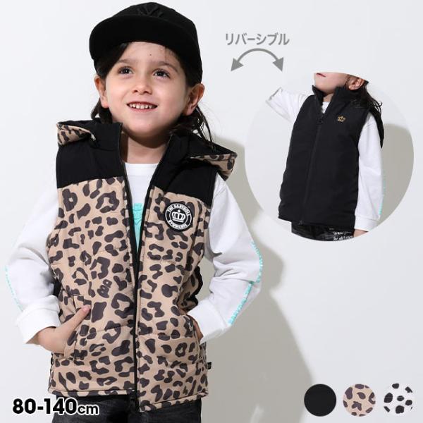 ２つのデザインが楽しめるあったかリバーシブルベスト♪ポップなカラーがデイリーコーデのアクセントに★中綿入りで保温性が高く、取り外し可能なフード付きで、その日の気分やコーデに合わせてアレンジも自由自在♪肌寒い時にサッと羽織れて、通園・通学やア...