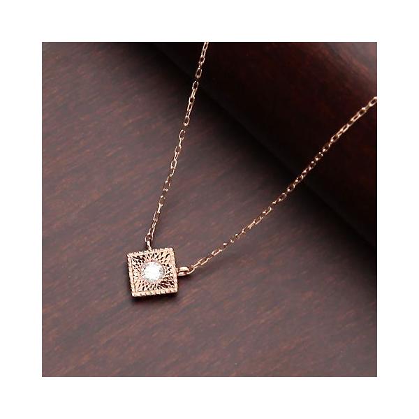 10金 18金ダイヤモンドネックレス スクエア 0.05ct K10PG/WG/YG 
