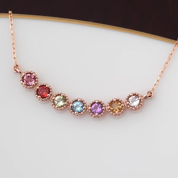 10金、18金マルチカラー７ストーンアミュレットのラインネックレス ペンダント レディース ジュエリー K10 K18 WG/PG/YG