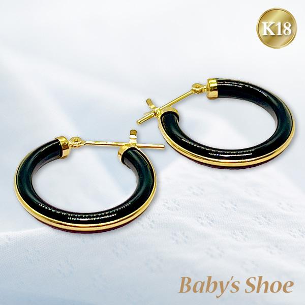 K18 フープピアス ブラックオニキス ストレートライン 20mm ユニ
