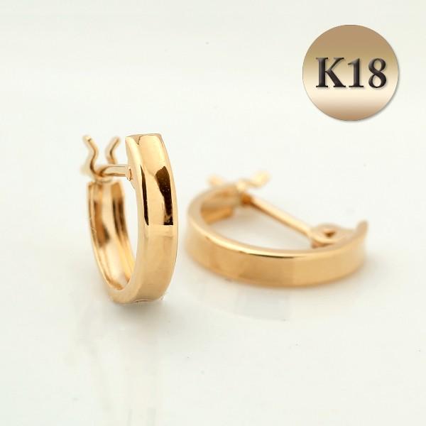 K18角溝タイプのフープピアス 10mm×2mm 18金 PC8437