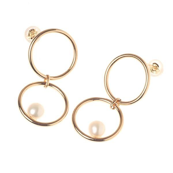 K18 ゴールド　パール　フープ　ピアス K18 スタットピアス ダブルフープリング パール 18K 18金 ゴールド