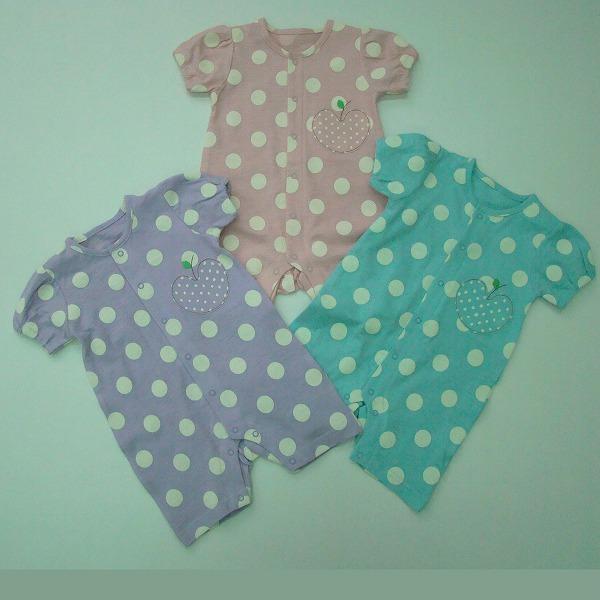 ●サイズ　60/70/80cm　●カラー　ピンク/サックス/パープル　●素材　本体/綿100%（スラブ天竺）　●日本製●シックなカラーの大小の水玉プリントを組み合わせて企画したコレクションです。●おでかけ着におすすめです。