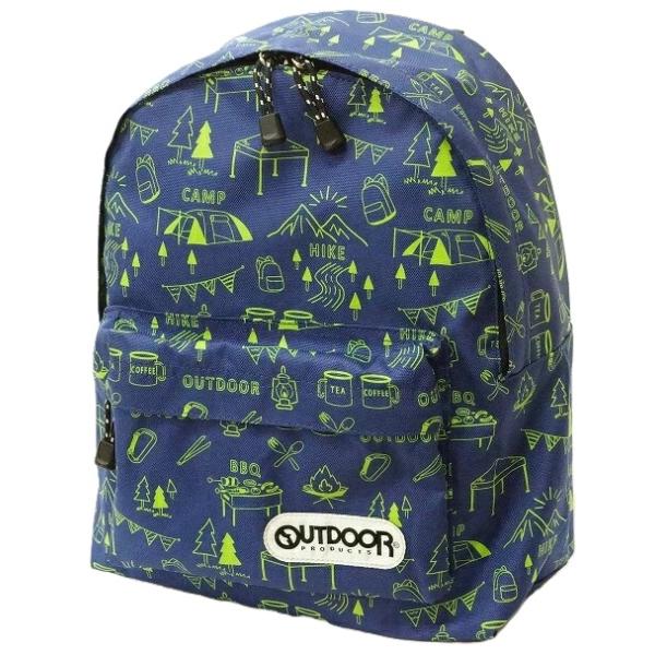 【メール便利用！送料込み】OUTDOORアウトドアプロダクツ子供用リュックサック キャンプ柄(容量約13L)12439289-30NAVY(配送区分C)