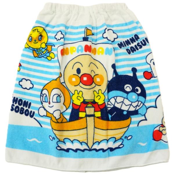 ★キャラクタースナップ付タオル　ゴムとスナップが付いているので、　ポンチョやスカートとしてお使い頂けます。★サイズ(約)/たて50cm×よこ100cm　個体差あります2-3cm程度の誤差は容赦ください★素材/綿100％★発売元/株式会社バン...