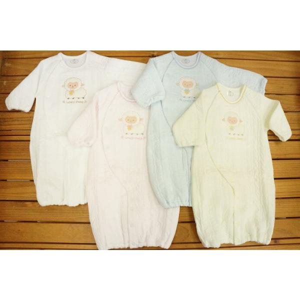 ★出産準備用品としてお買い求めください。★ドレスオールはおむつ替えが頻繁な新生児期は筒型ドレスで、　動きが活発になってくる乳児期は股割れカバーオールで、　股スナップの付け替えで２ウエイに使えます。★お着替え楽々、スナップボタン前開き全開タイ...